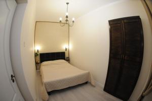 布拉索夫Poarta Ecaterina Residence的一间小卧室,配有一张床和镜子