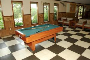 Fair PlayCarolina Landing Camping Resort Cabin 14的一张台球桌,位于一个平底楼