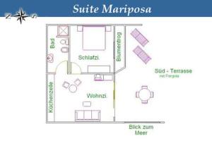 ChioSuite Mariposa Finca Montimar的小型公寓的平面图,