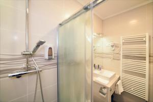 萨格勒布萨格勒布芯公寓的带淋浴和盥洗盆的浴室