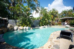 道格拉斯港慵懒蜥蜴汽车旅馆的棕榈树庭院内的游泳池