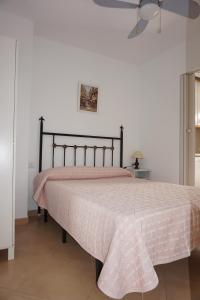 多列毛利诺斯圣克拉拉城堡公寓的一间卧室配有一张带粉红色床罩的床