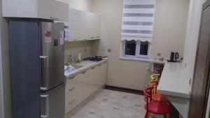 巴库巴库布提克迷你酒店的厨房配有不锈钢冰箱和白色橱柜