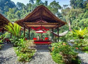 武吉拉旺武吉拉旺生态住宿加早餐旅馆的花园中带红色长椅的凉亭