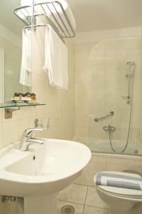 特尔斐莱托德尔福酒店的一间带水槽、淋浴和卫生间的浴室