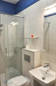 帕比亚尼采印象别墅酒店及餐厅的带淋浴、卫生间和盥洗盆的浴室