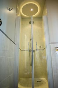 容扎克杜克迪欧酒店的浴室里设有玻璃门淋浴
