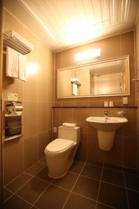 首尔东大门金城大酒店的一间带卫生间和水槽的浴室