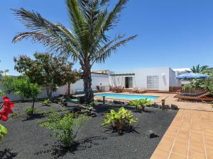 普拉亚布兰卡芒果别墅的一座带游泳池和棕榈树的房子