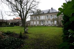 Vic-sur-Seille美斯尼城堡住宿加早餐旅馆的一座大房子,有一个绿树成荫的院子