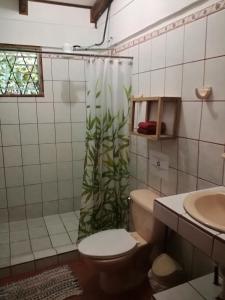 卡维塔Cabinas Caribe Luna的浴室配有卫生间、淋浴和盥洗盆。