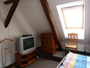 大洛西尼乌比托瓦尼梅林酒店的一间卧室配有电视、一张床和一个窗户。