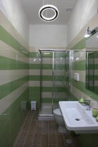 切萨雷奥港Blu d'aMare B&B的绿色和白色的浴室设有淋浴和水槽