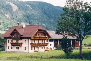 UnternbergBauernhof Trinkergut的田野中间的白色大房子