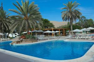 伊察拉斯登纳斯酒店的一座棕榈树和椅子的大型游泳池