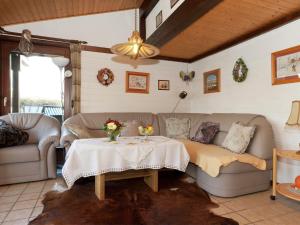 梅舍德Holiday home on Lake Henne with terrace的客厅配有沙发和桌子