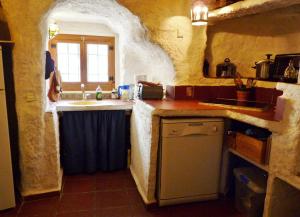 瓜迪克斯Casa Cueva Guadix的一个带水槽和台面的小厨房