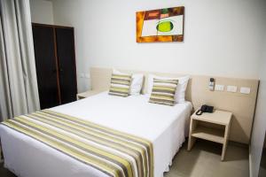 GoiatubaHotel Barrocos的酒店客房设有一张床,墙上挂着一张照片