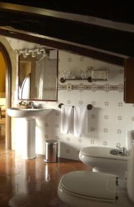 宏达瑞比亚Hotel Palacio Obispo的一间带水槽、卫生间和镜子的浴室