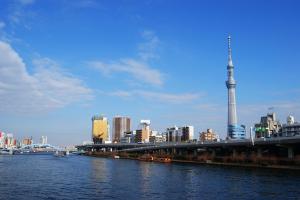 东京MYSTAYS 浅草酒店的享有河流和桥梁的城市美景