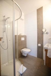 兰斯科伦斯坎平佩什孟特旅馆的带淋浴、卫生间和盥洗盆的浴室