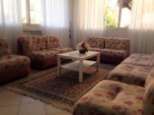 丽都迪萨维奥普利姆拉酒店的客厅配有桌子、沙发和椅子