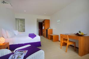 丹戎Anema Wellness & Resort Gili Lombok - Diving Center PADI的一间酒店客房,一间设有一张床和一张书桌