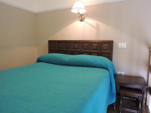 拉奥罗塔瓦Pension Silene Orotava的一间卧室配有一张带蓝色毯子的床