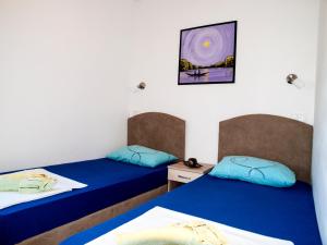 普洛切Apartment Cvijanović的配有蓝色床单的客房内的两张床