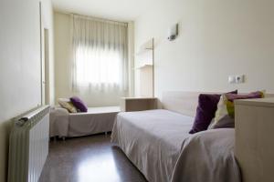 潘普洛纳桦树大学旅馆的酒店客房设有两张床和窗户。