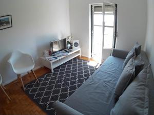 里斯本橄榄园178号公寓 的客厅配有蓝色的沙发和电视
