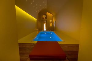 费拉阿尔玛丽博瑞公寓的游泳池位于红色和蓝色地板的房间