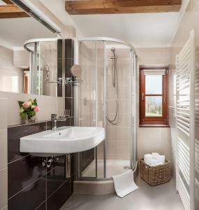维特科维采Aneta Hotel & Restaurant的一间带水槽和淋浴的浴室