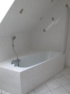 HirschburgFerienwohnung Ostseenähe的浴室设有浴缸和水龙头