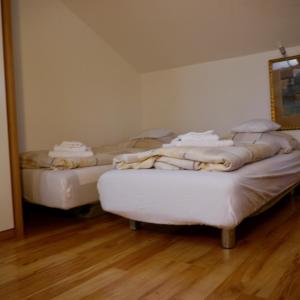 若特阿赫-埃根Apartment Kobellstrasse的配有2张床的木地板客房