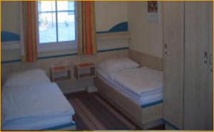 克拉根福Gasthof Schlosswirt的小房间设有两张床和窗户