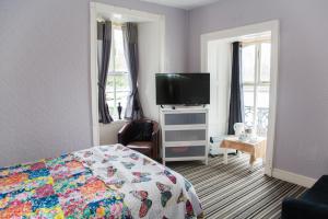 卡纳芬安格尔西纹章酒店的一间卧室配有一张床和一台平面电视