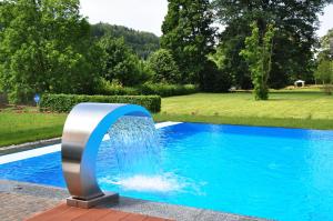 巴特尚道Parkhotel Bad Schandau mit SPA的游泳池中央的喷泉