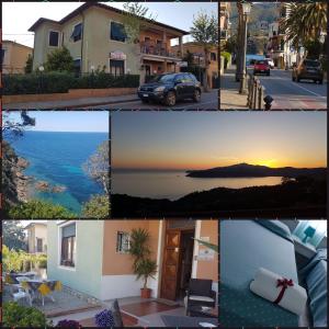 阿祖罗港Hotel VILLA ITALIA的房屋和海洋照片的拼合
