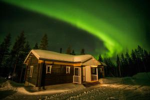 佩洛Valkea Arctic Lodge的天空中极光小屋