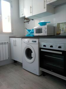 马德里卡拉班切卡斯蒂佐公寓的厨房配有洗衣机和微波炉。