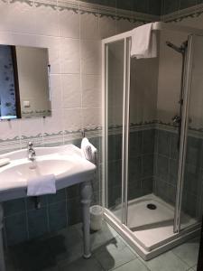 屈屈尼昂屈屈尼昂马厩住宿加早餐旅馆的一间带水槽和淋浴的浴室