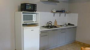 Guernmaison a locrio的一间带微波炉和冰箱的小厨房