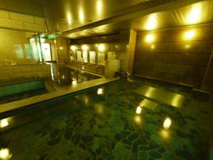 美浓加茂市美浓加茂罗特茵酒店的浴室里一个灯光充足的大水池