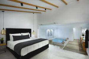 费拉卡利亚洞穴酒店 - 仅限成人的一间卧室设有一张大床和玻璃墙