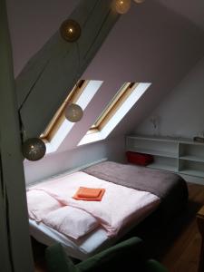 Lewin KłodzkiNad Potokiem的一间卧室配有一张床和两个天窗