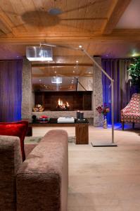 拉普德兹阿尔卑斯水晶CGH度假村及Spas的带沙发和壁炉的客厅