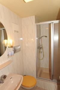 斯图加特Hotel-Restaurant Köhler的带淋浴、卫生间和盥洗盆的浴室