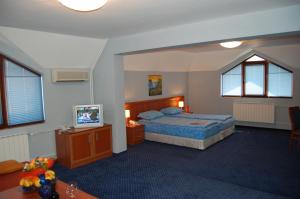 索非亚Hotel Kibella的一间卧室配有一张床和一台电视