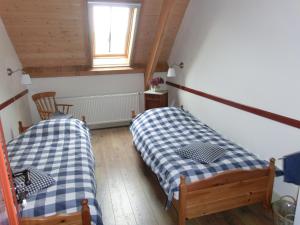 LiempdeBoerderij & Bakhuis的带窗户的客房内设有两张单人床。